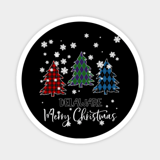 Delaware Merry Christms Buffalo Plaid Xmas Tree  Magnet